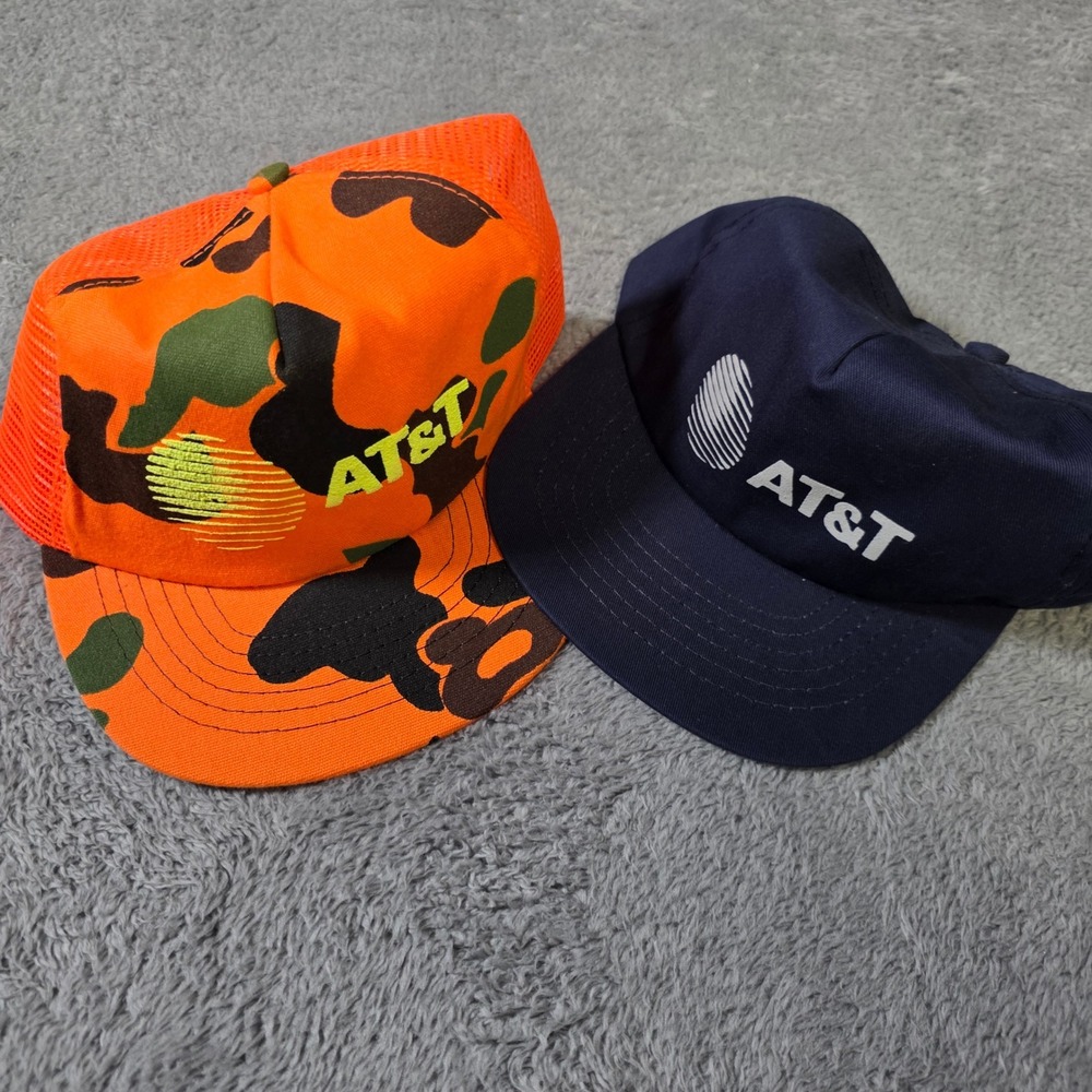 AT&T Mens OSFM Snapback Hat Lot Orange Camo Trucker Navy Blue